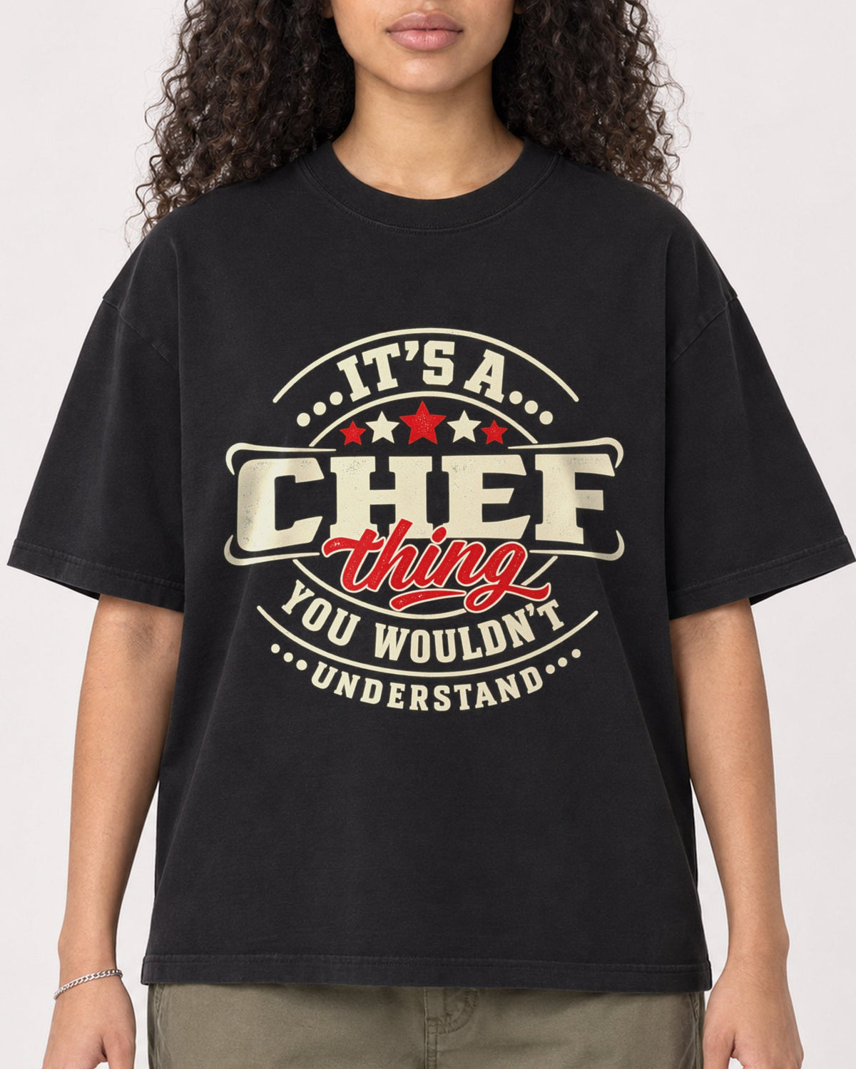 Mockup Boxy Heavyweight Tee Black female close-up 10