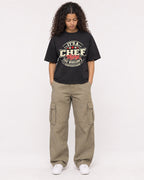 Mockup Boxy Heavyweight Tee Black female full-body 10