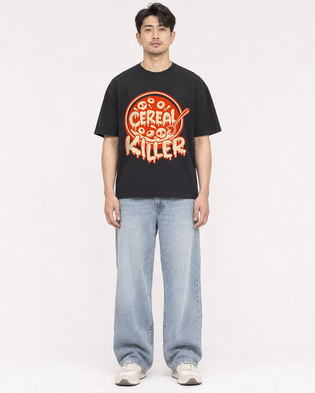 Mockup Boxy Heavyweight Tee Black male full-body 13