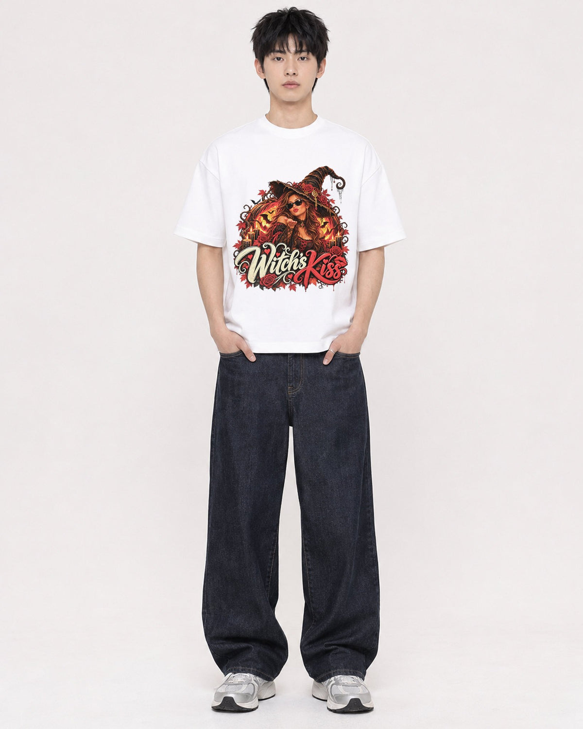 Mockup Boxy Heavyweight Tee White male full-body 01