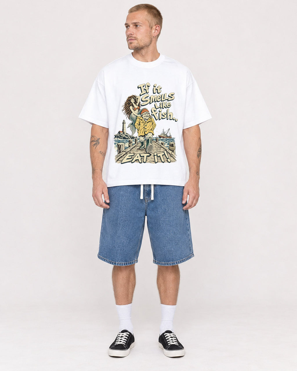 Mockup Boxy Heavyweight Tee White male full-body 18