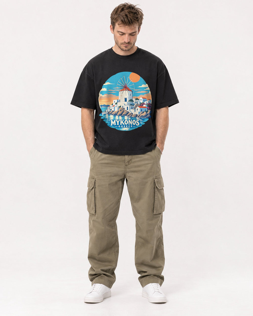 Mockup Boxy Heavyweight Tee Black male full-body 08