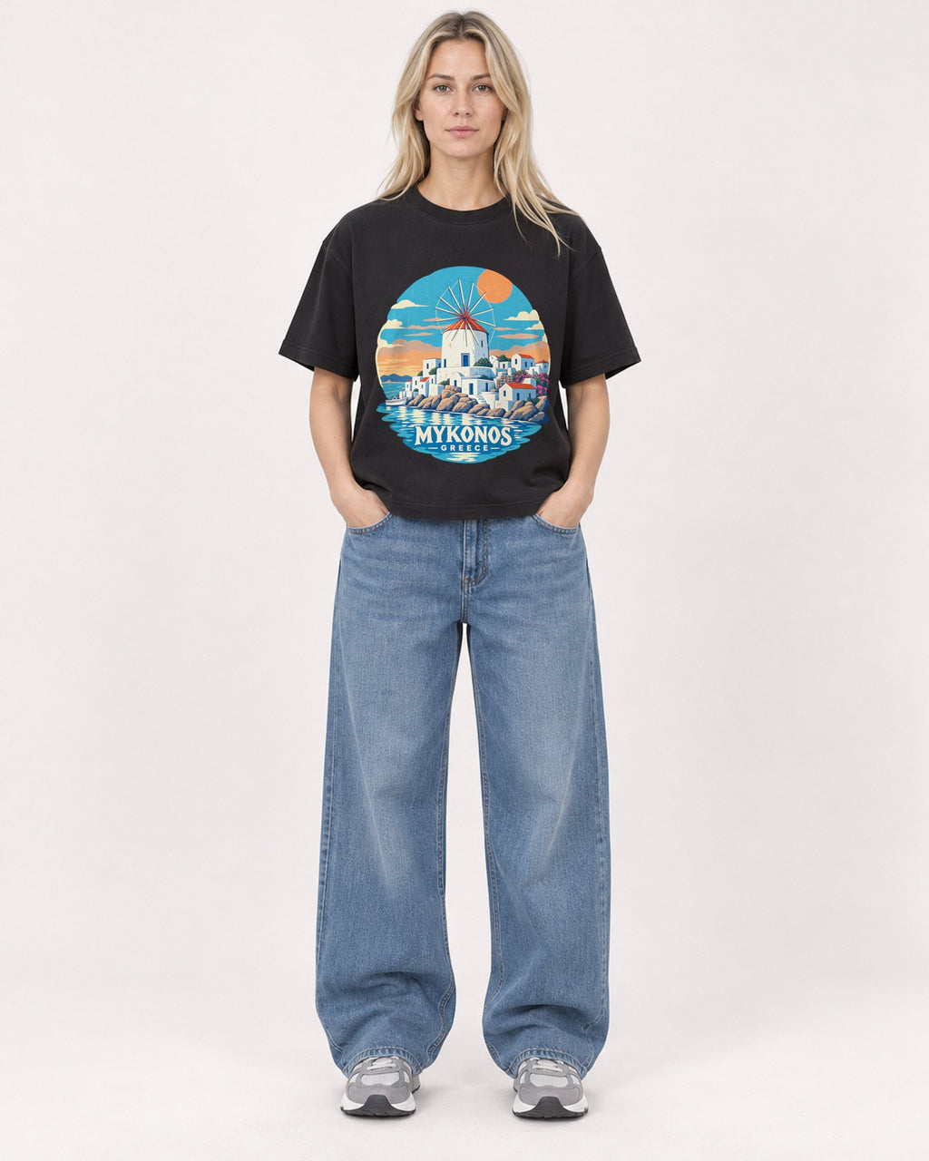 Mockup Boxy Heavyweight Tee Black female full-body 08