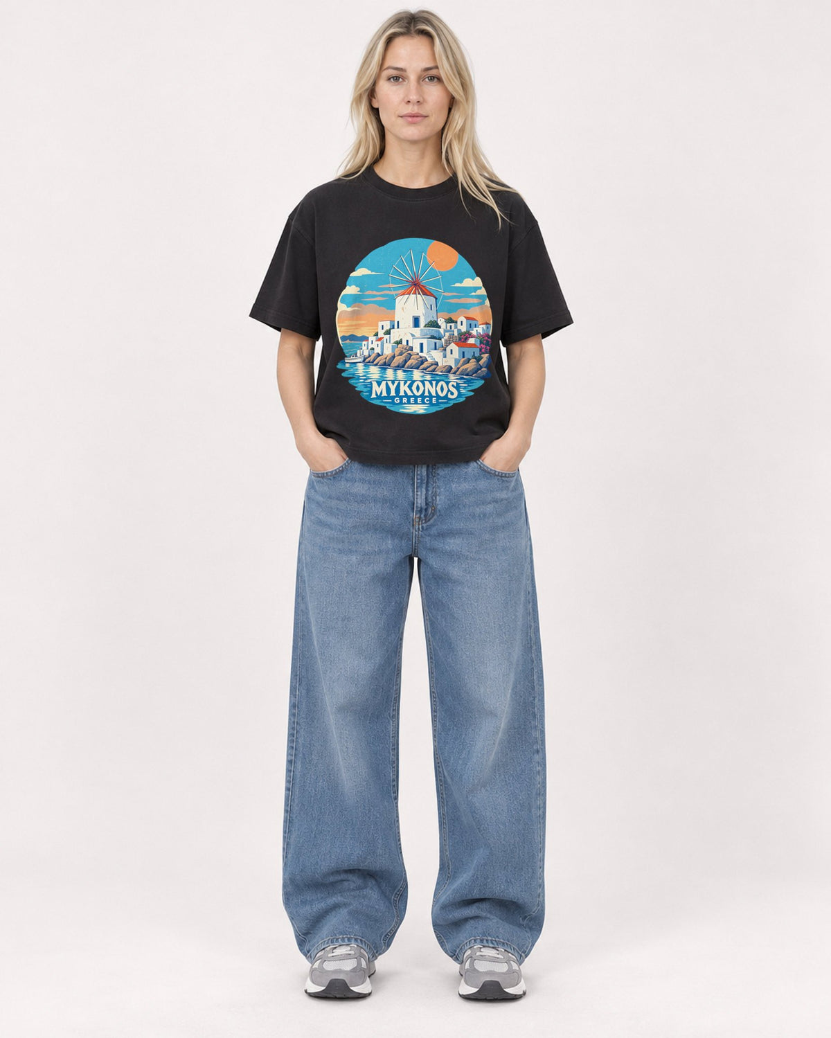 Mockup Boxy Heavyweight Tee Black female full-body 08