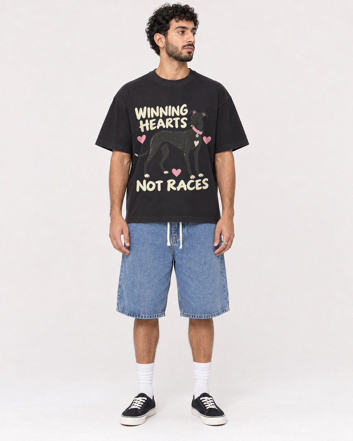 Mockup Boxy Heavyweight Tee Black male full-body 27