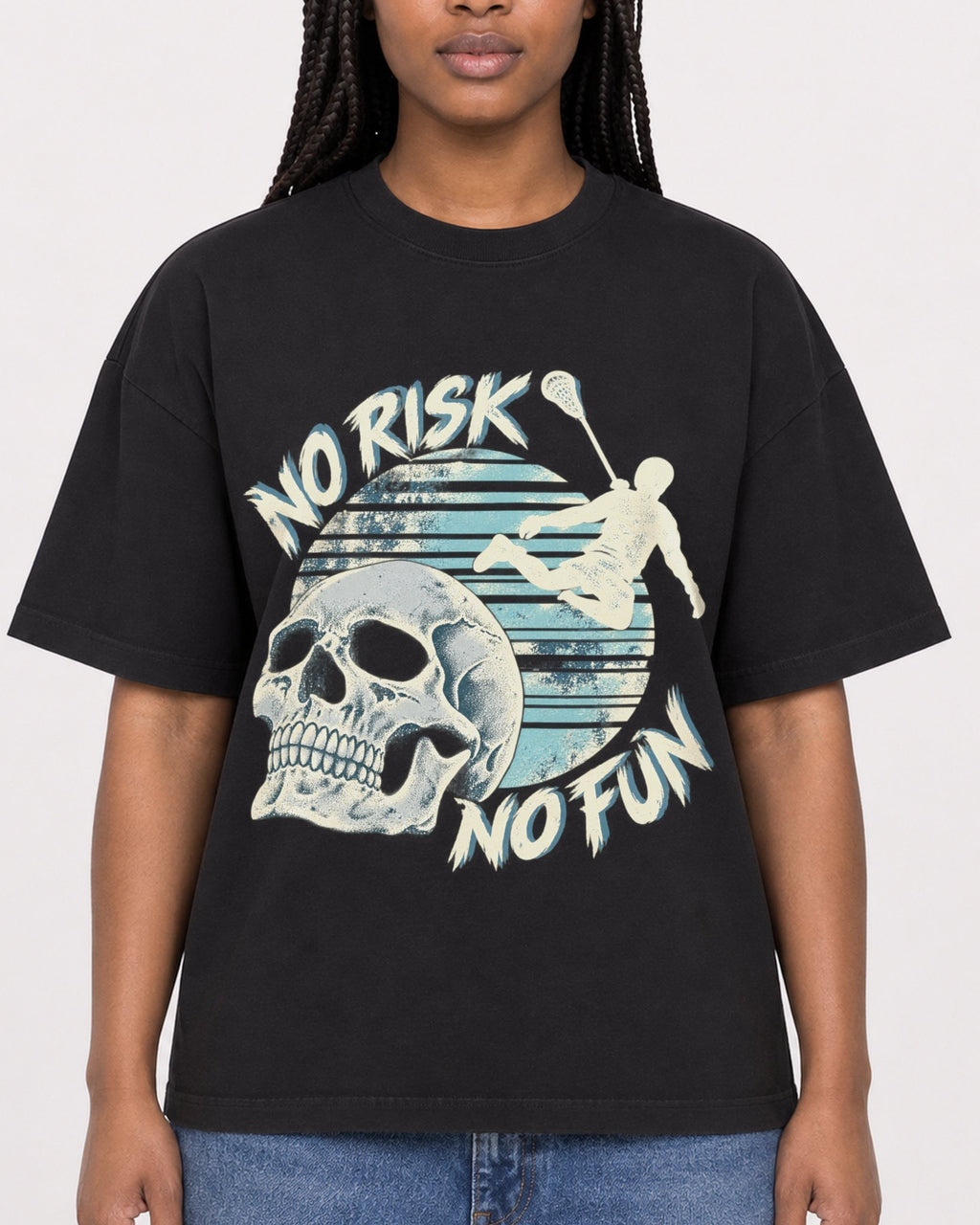 Mockup Boxy Heavyweight Tee Black female close-up 04