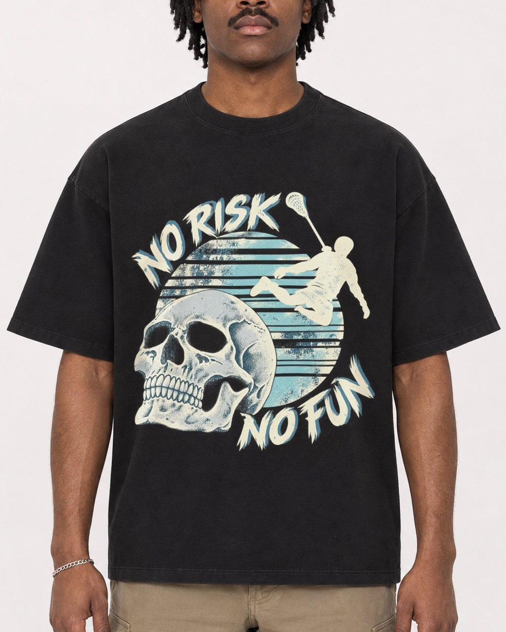 Mockup Boxy Heavyweight Tee Black male close-up 04