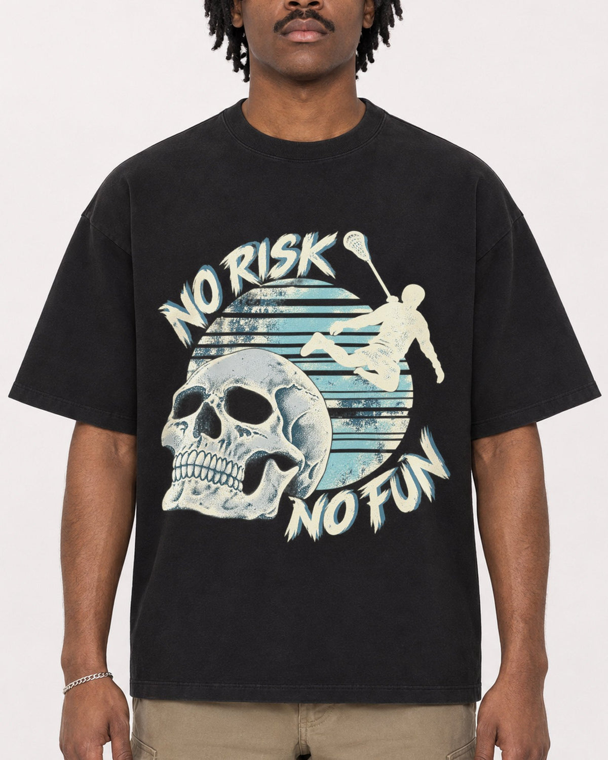 Mockup Boxy Heavyweight Tee Black male close-up 04