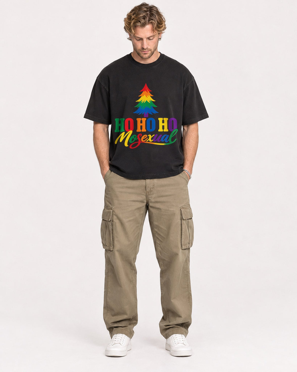 Mockup Boxy Heavyweight Tee Black male full-body 28
