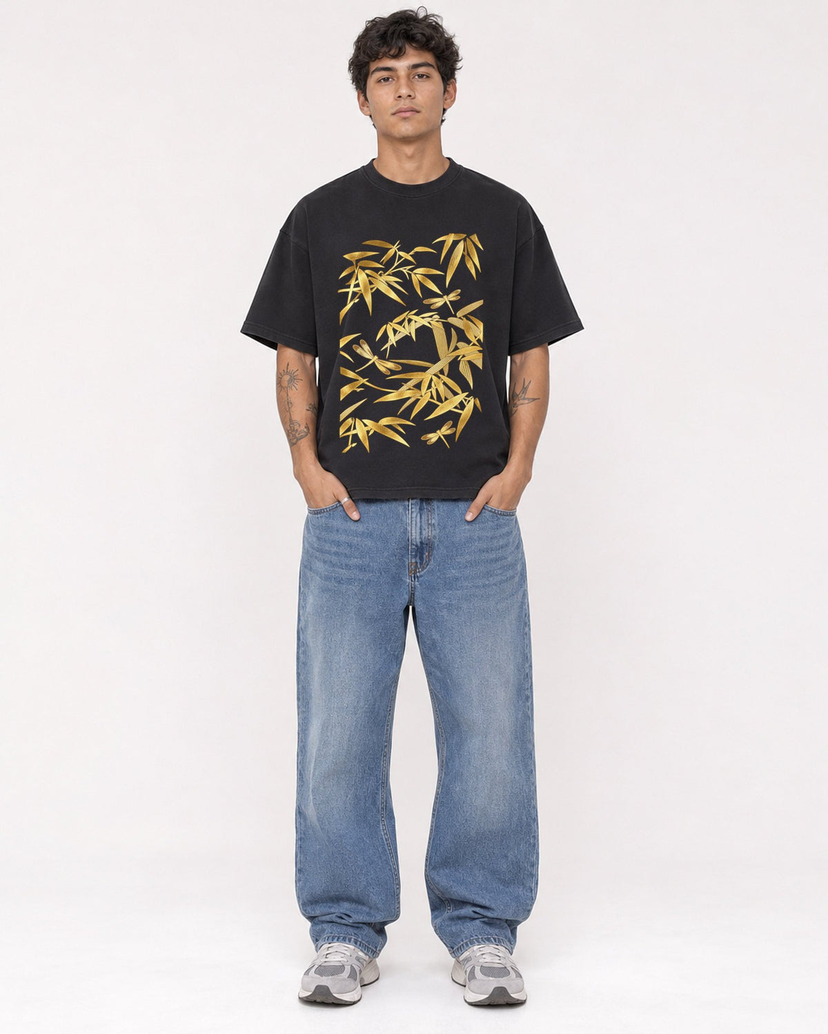 Mockup Boxy Heavyweight Tee Black male full-body 06