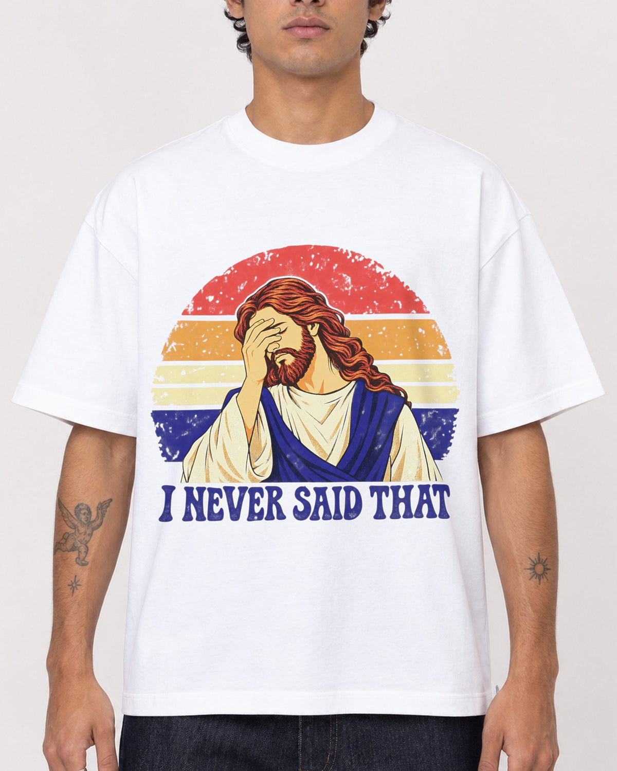 Mockup Boxy Heavyweight Tee White male close-up 06