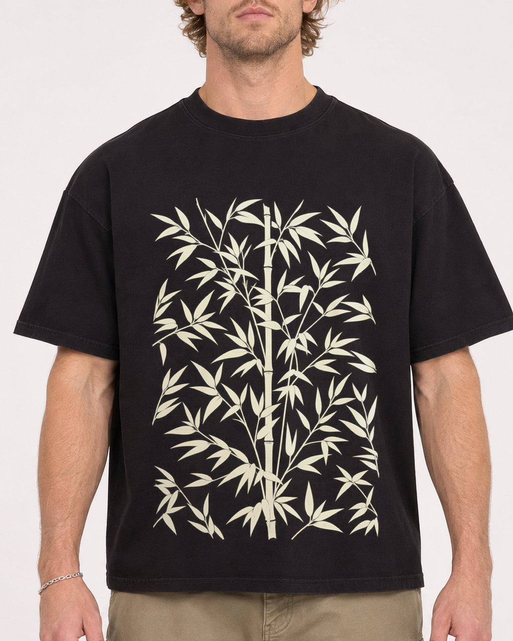 Mockup Boxy Heavyweight Tee Black male close-up 28