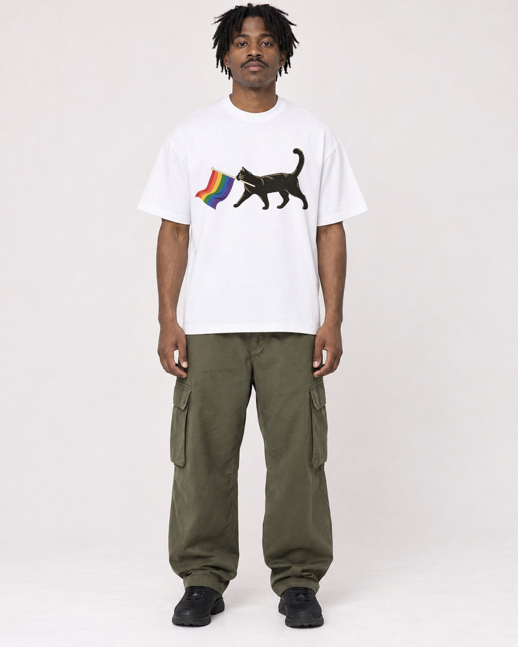 Mockup Boxy Heavyweight Tee White male full-body 04