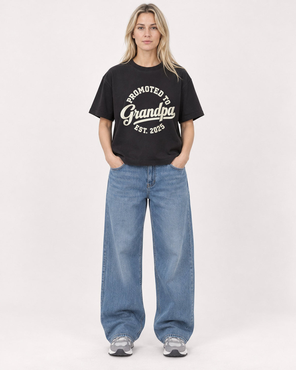 Mockup Boxy Heavyweight Tee Black female full-body 08