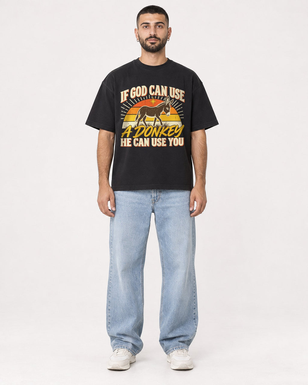 Mockup Boxy Heavyweight Tee Black male full-body 37