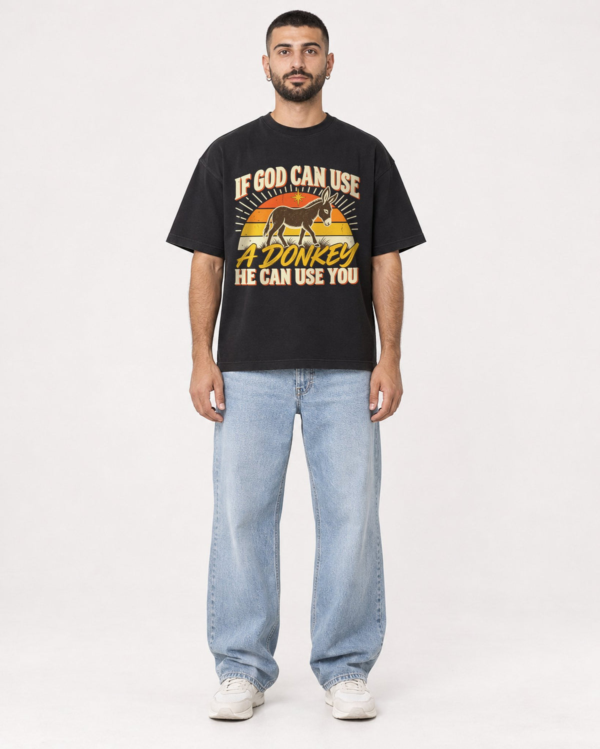 Mockup Boxy Heavyweight Tee Black male full-body 37