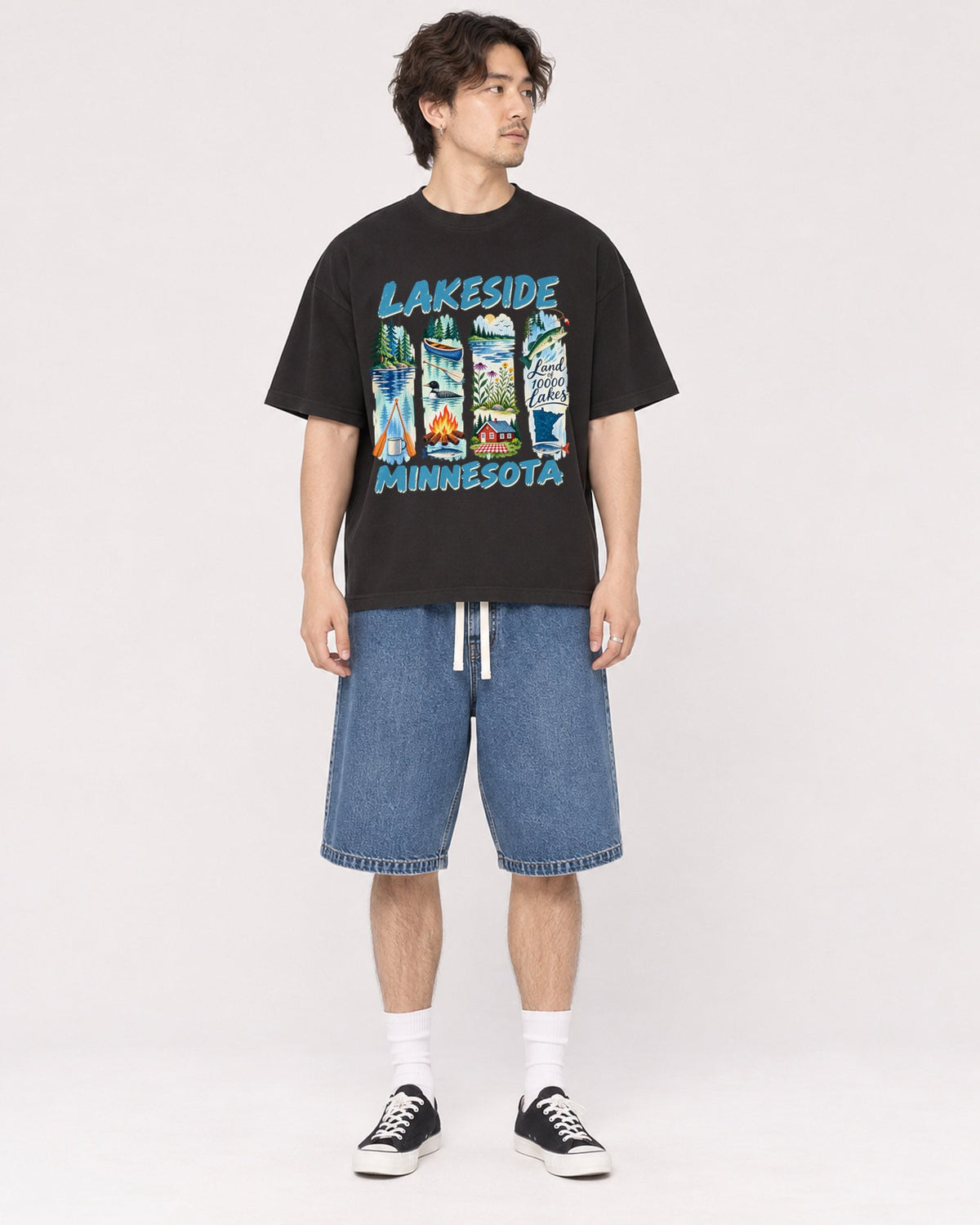 Mockup Boxy Heavyweight Tee Black male full-body 03