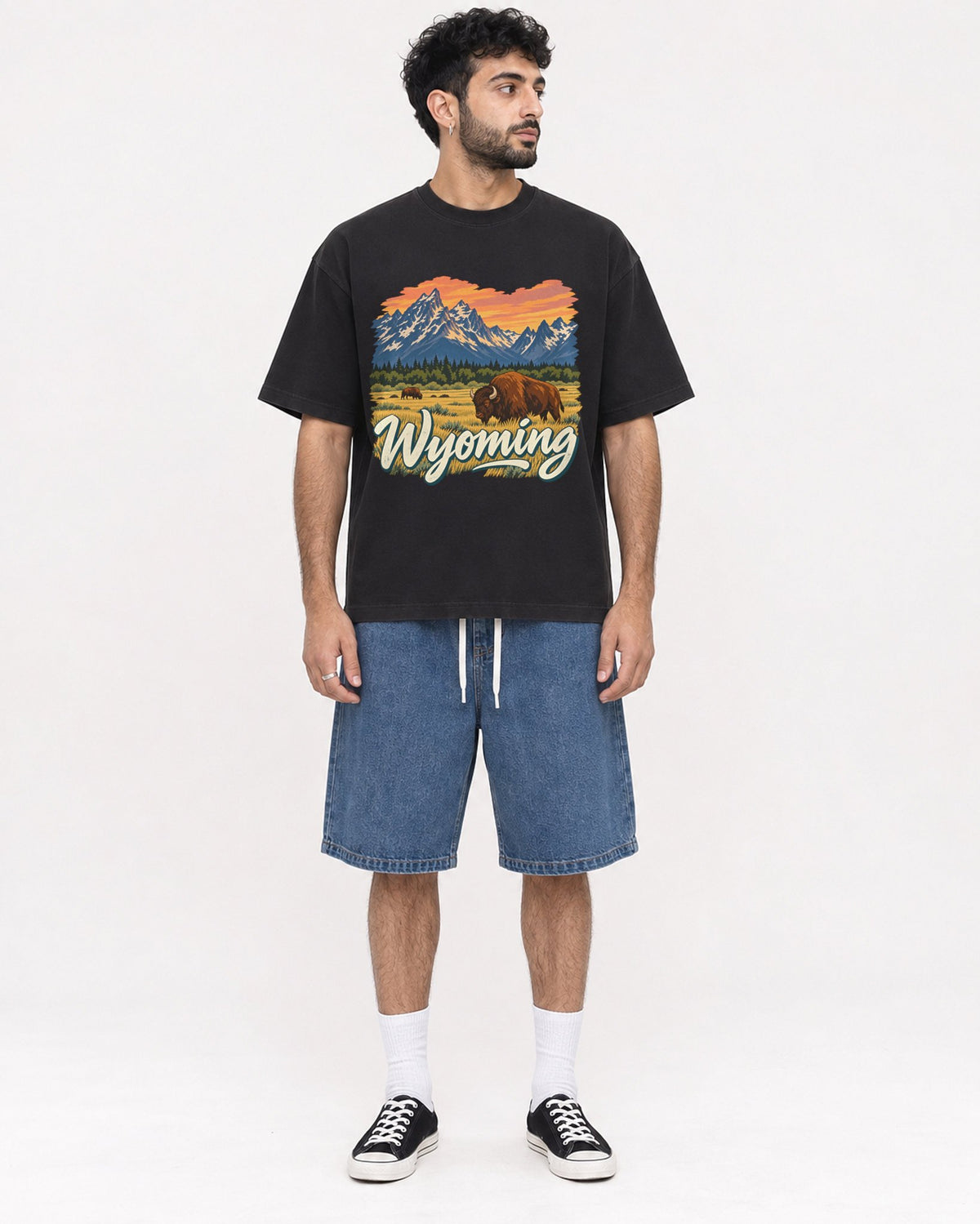 Mockup Boxy Heavyweight Tee Black male full-body 07