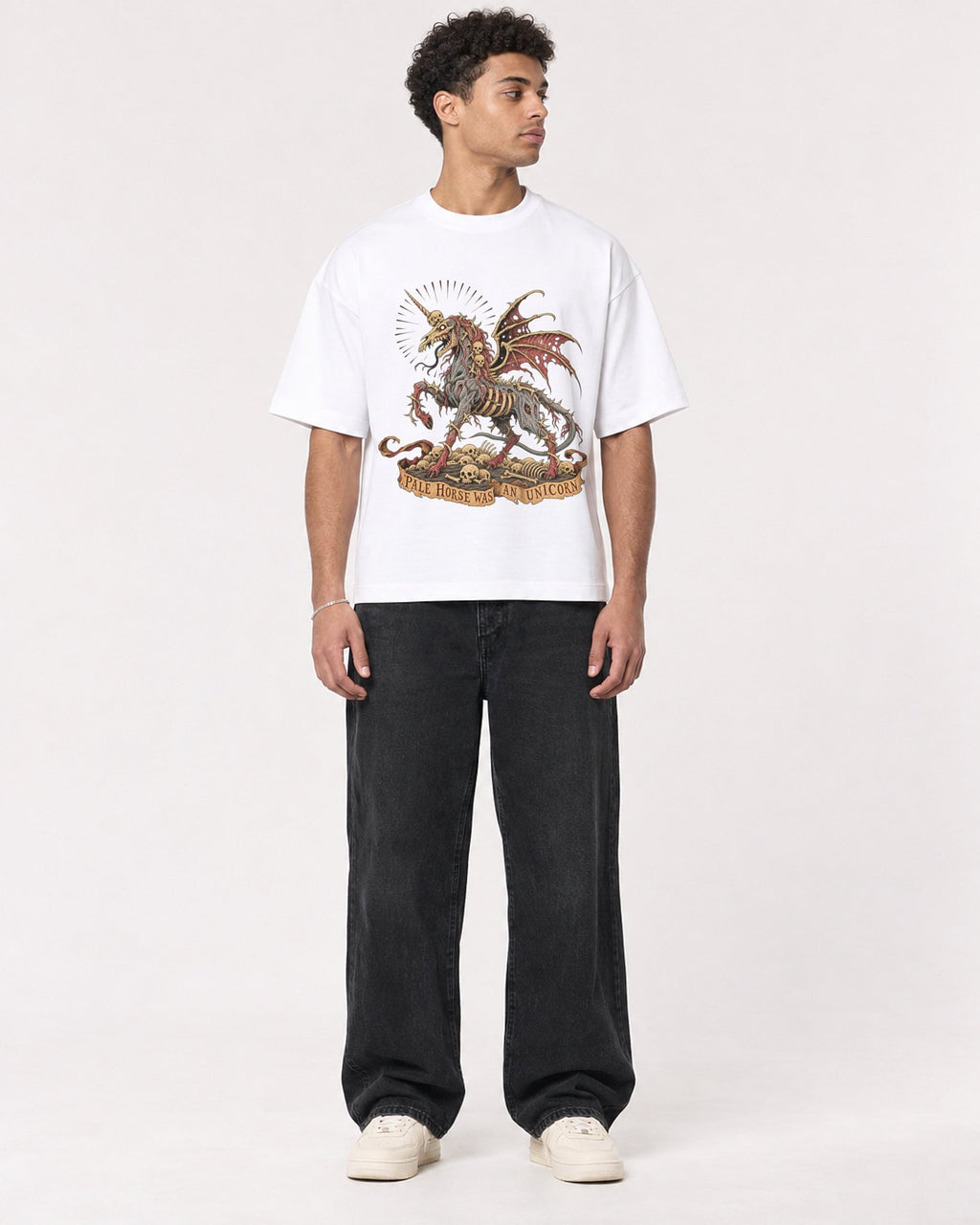 Mockup Boxy Heavyweight Tee White male full-body 10