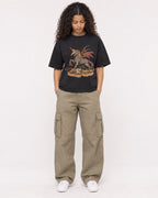Mockup Boxy Heavyweight Tee Black female full-body 10