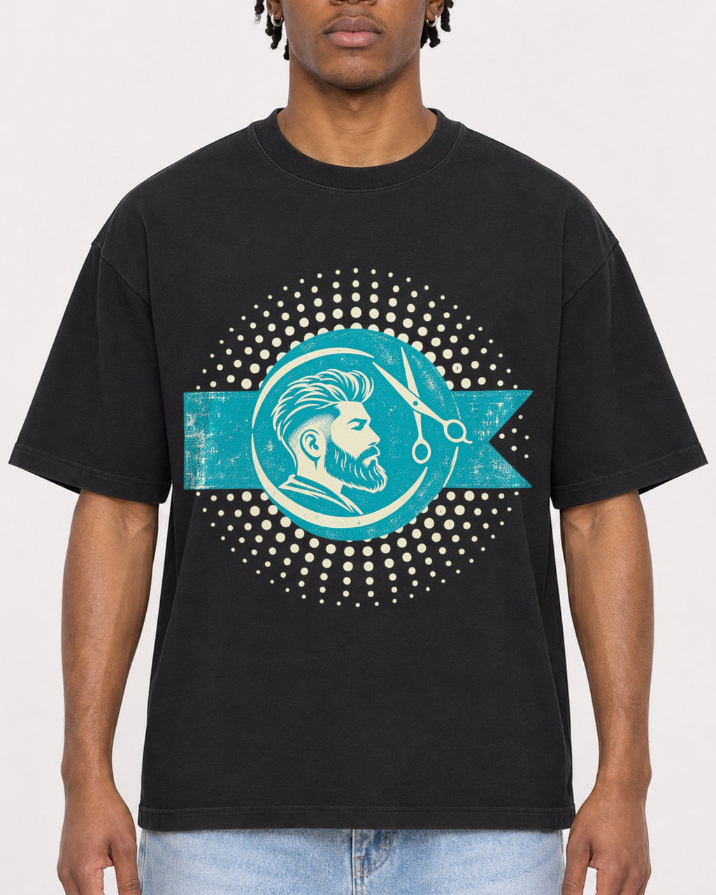 Mockup Boxy Heavyweight Tee Black male close-up 05