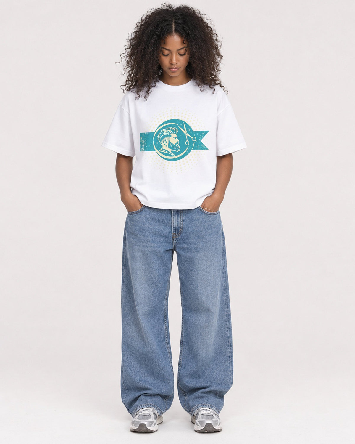 Mockup Boxy Heavyweight Tee White female full-body 05
