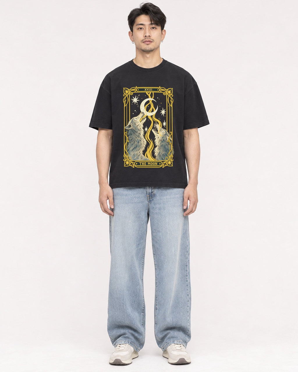 Mockup Boxy Heavyweight Tee Black male full-body 13