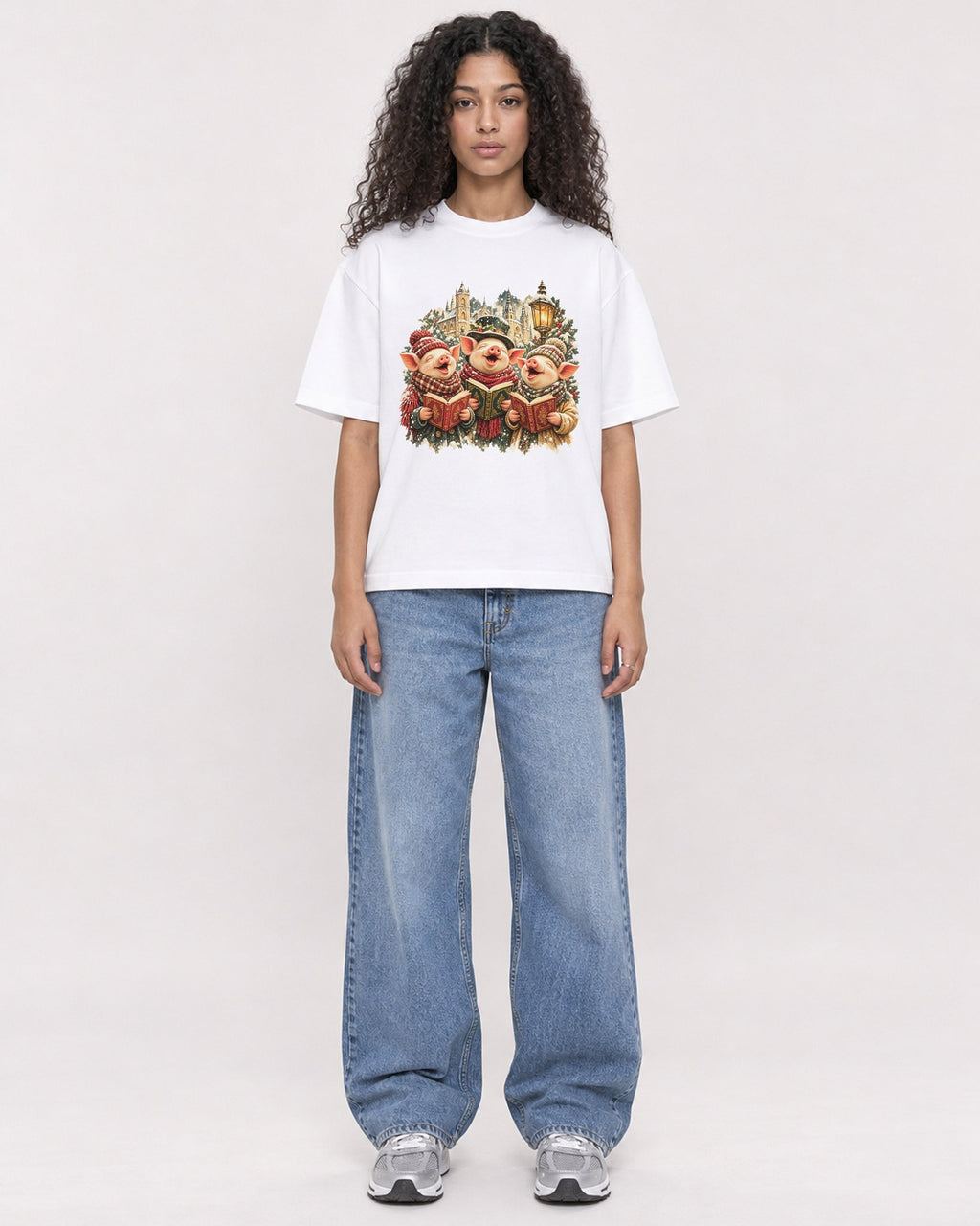 Mockup Boxy Heavyweight Tee White female full-body 10