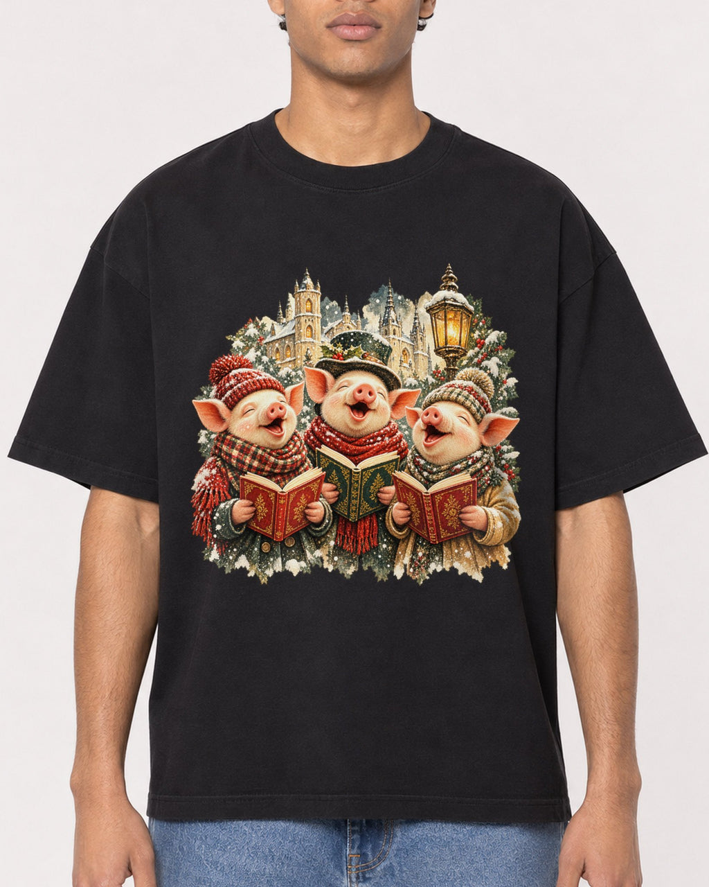 Mockup Boxy Heavyweight Tee Black male close-up 10