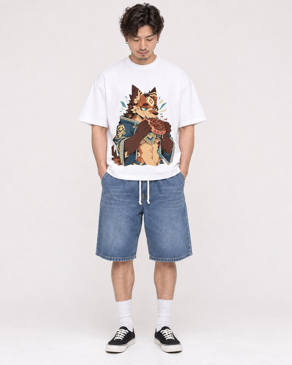 Mockup Boxy Heavyweight Tee White male full-body 03
