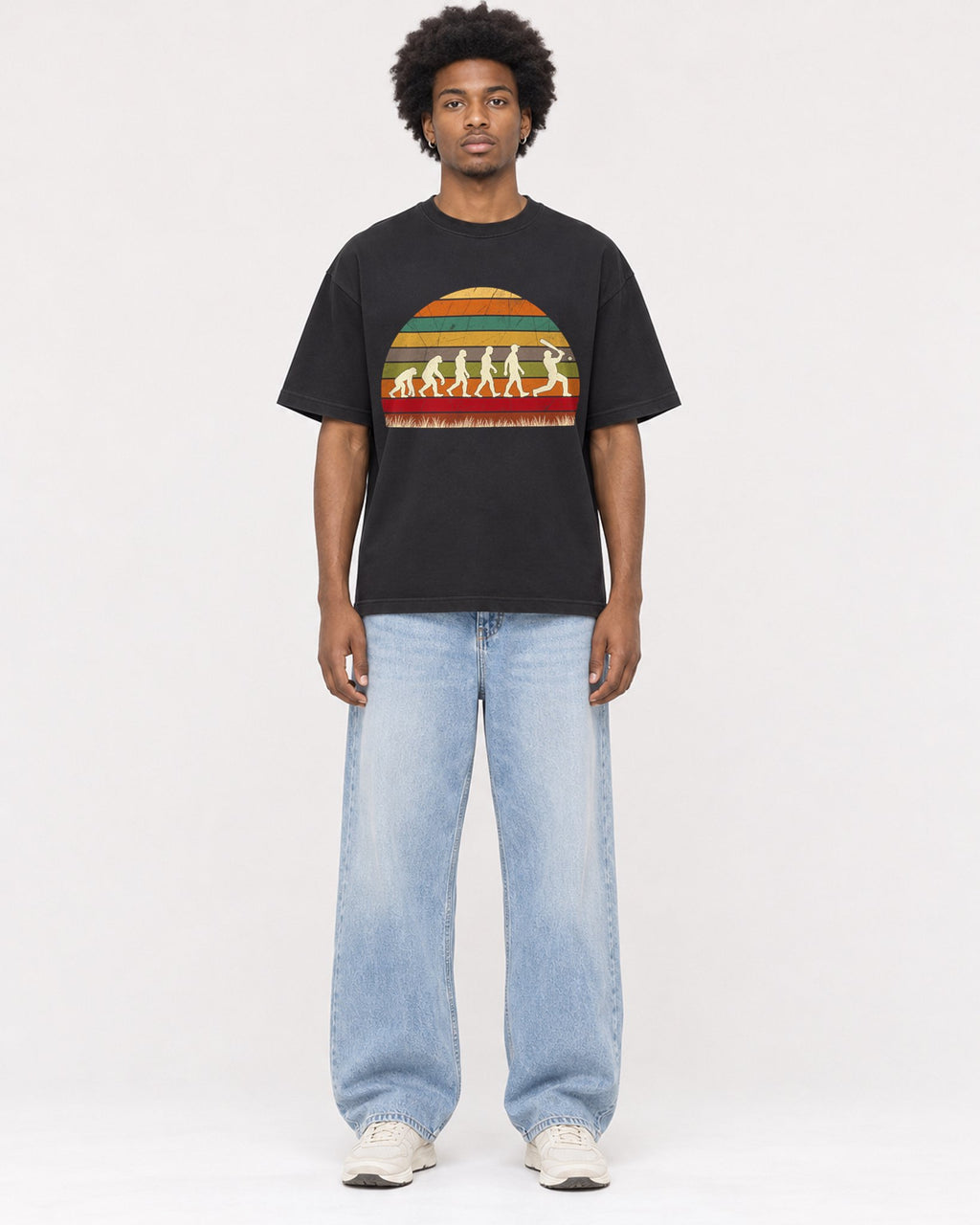 Mockup Boxy Heavyweight Tee Black male full-body 45
