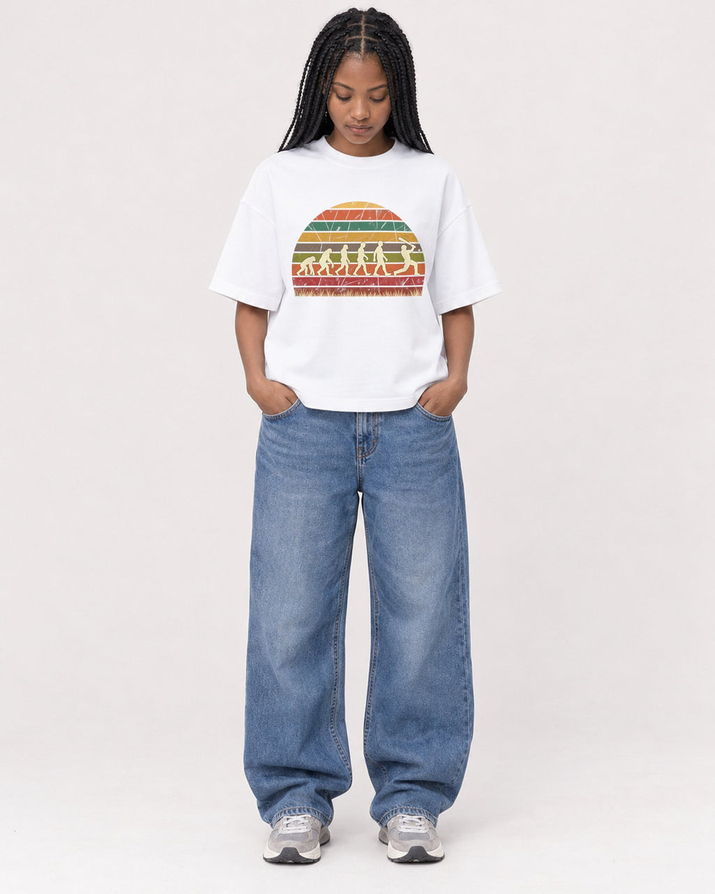 Mockup Boxy Heavyweight Tee White female full-body 45