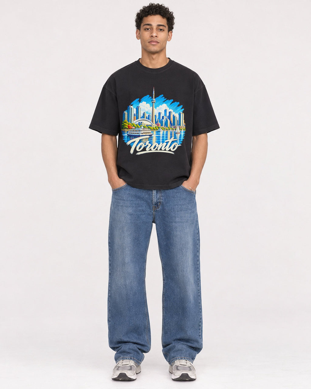 Mockup Boxy Heavyweight Tee Black male full-body 10