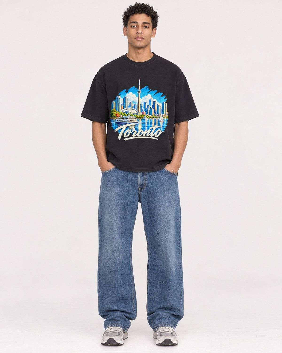 Mockup Boxy Heavyweight Tee Black male full-body 10