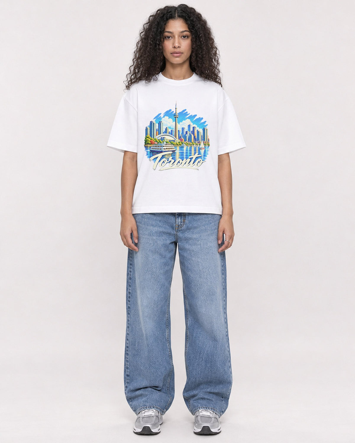 Mockup Boxy Heavyweight Tee White female full-body 10