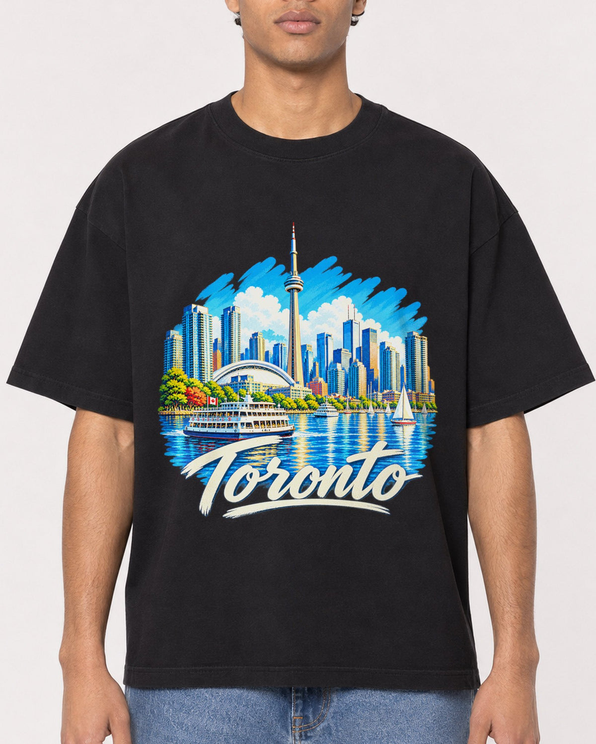 Mockup Boxy Heavyweight Tee Black male close-up 10
