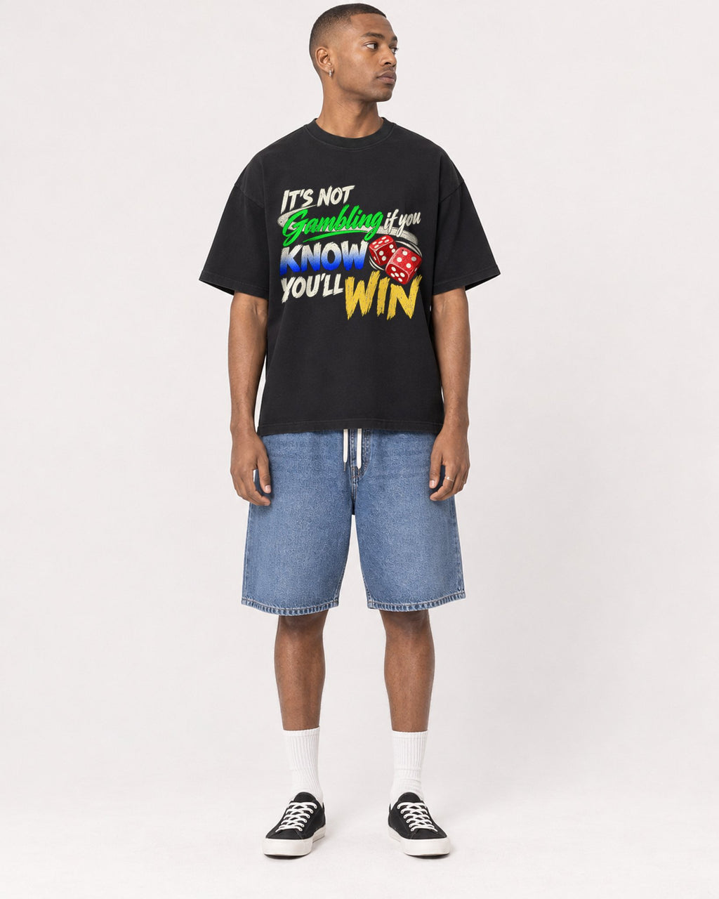 Mockup Boxy Heavyweight Tee Black male full-body 35