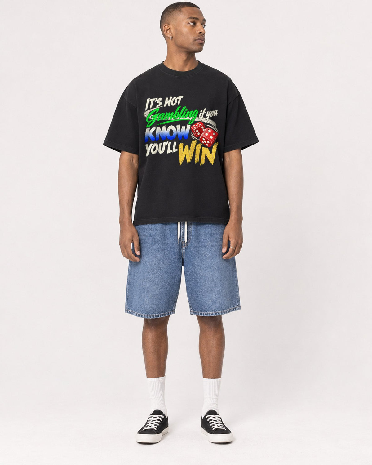 Mockup Boxy Heavyweight Tee Black male full-body 35