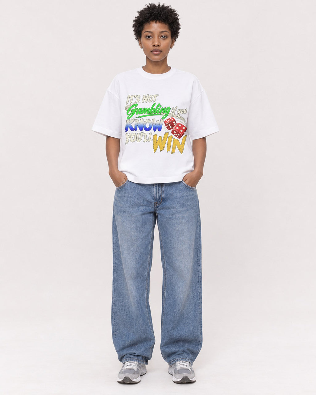 Mockup Boxy Heavyweight Tee White female full-body 35