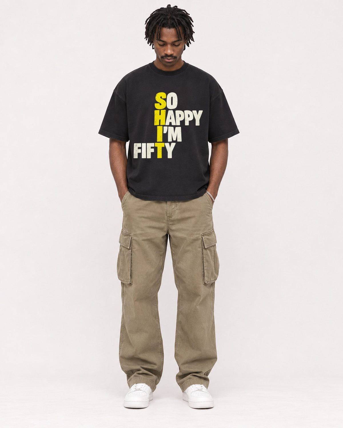 Mockup Boxy Heavyweight Tee Black male full-body 04