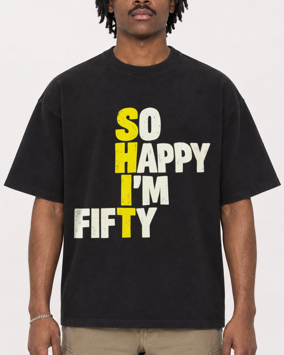 Mockup Boxy Heavyweight Tee Black male close-up 04