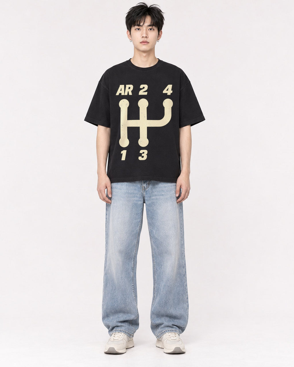 Mockup Boxy Heavyweight Tee Black male full-body 01