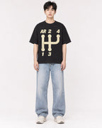 Mockup Boxy Heavyweight Tee Black male full-body 01