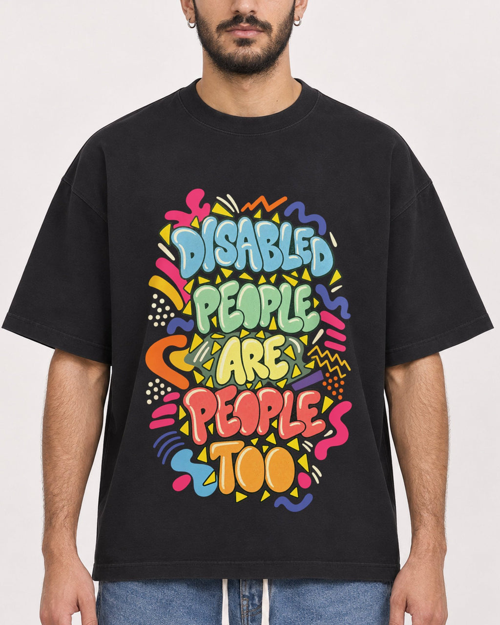 Mockup Boxy Heavyweight Tee Black male close-up 07