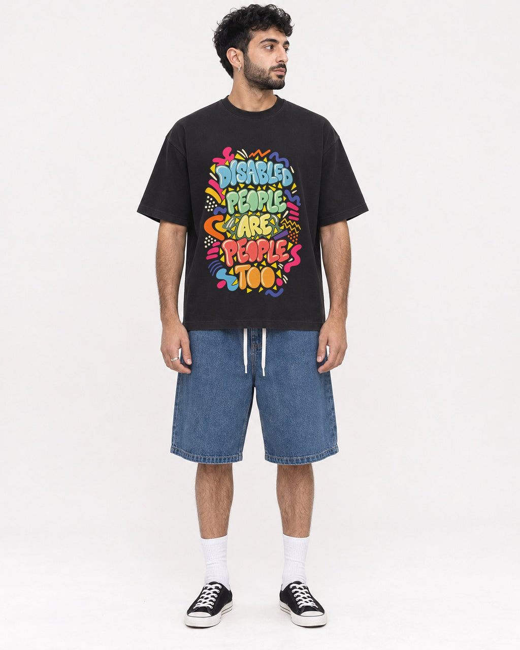 Mockup Boxy Heavyweight Tee Black male full-body 07