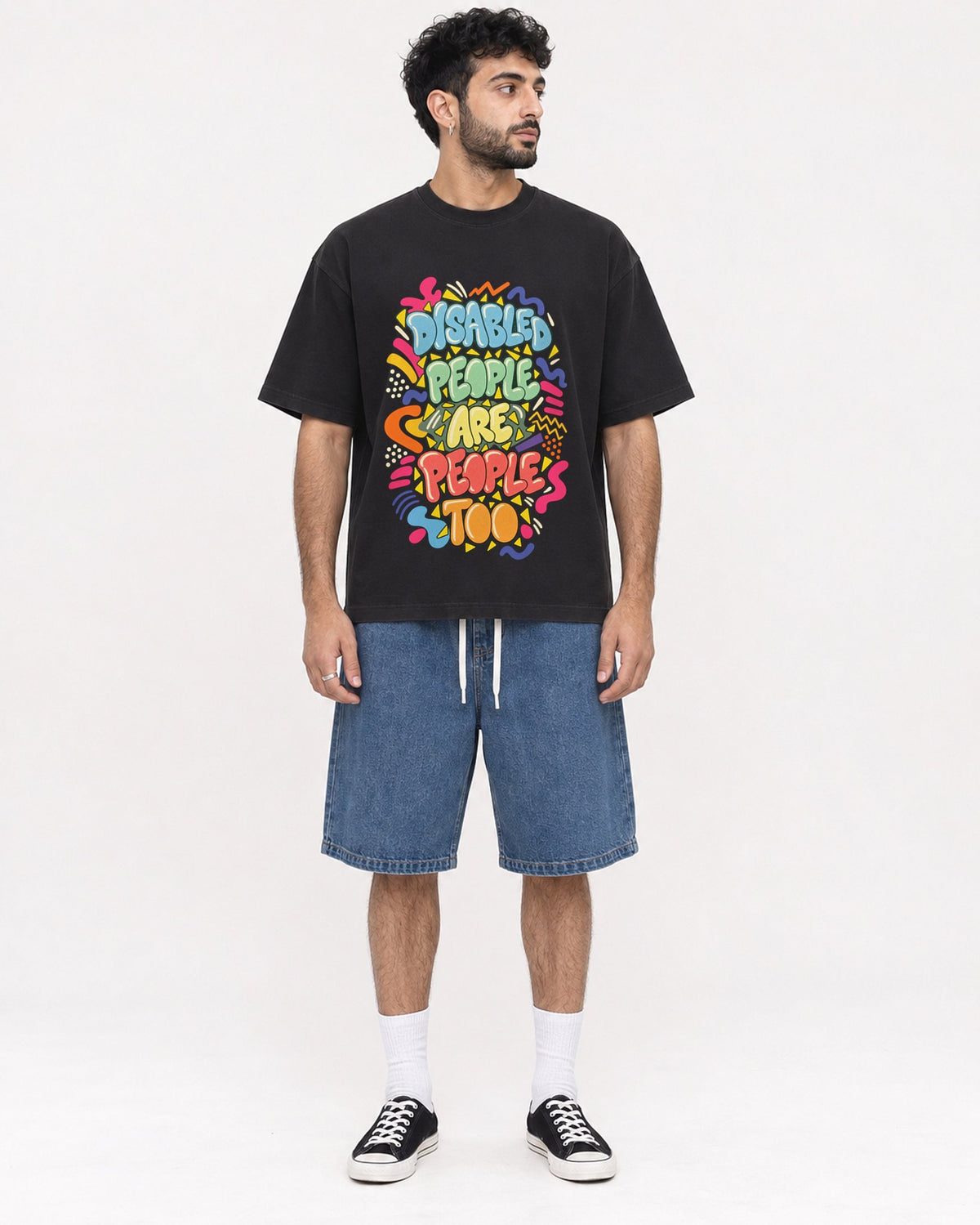 Mockup Boxy Heavyweight Tee Black male full-body 07