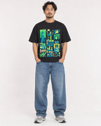 Mockup Boxy Heavyweight Tee Black male full-body 02