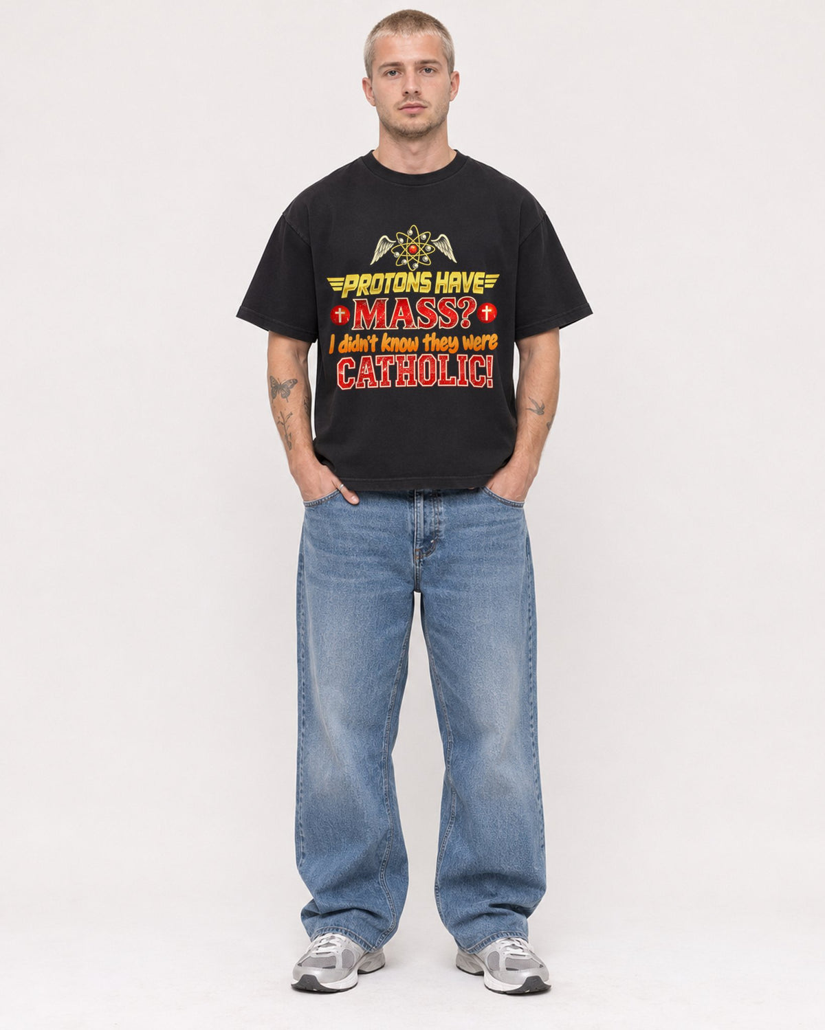 Mockup Boxy Heavyweight Tee Black male full-body 18