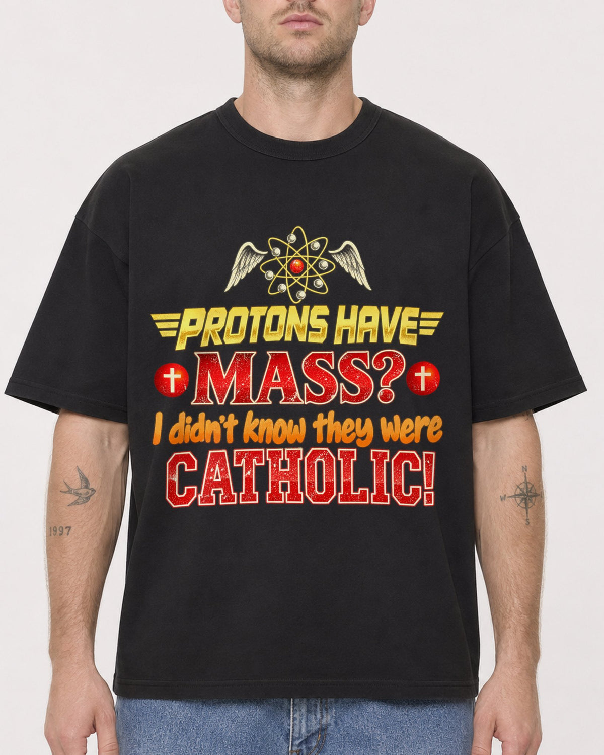 Mockup Boxy Heavyweight Tee Black male close-up 18