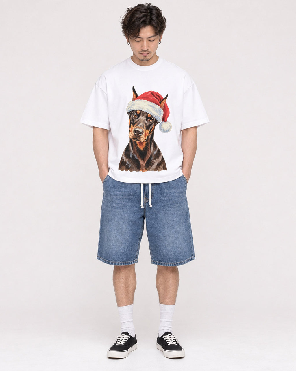 Mockup Boxy Heavyweight Tee White male full-body 03